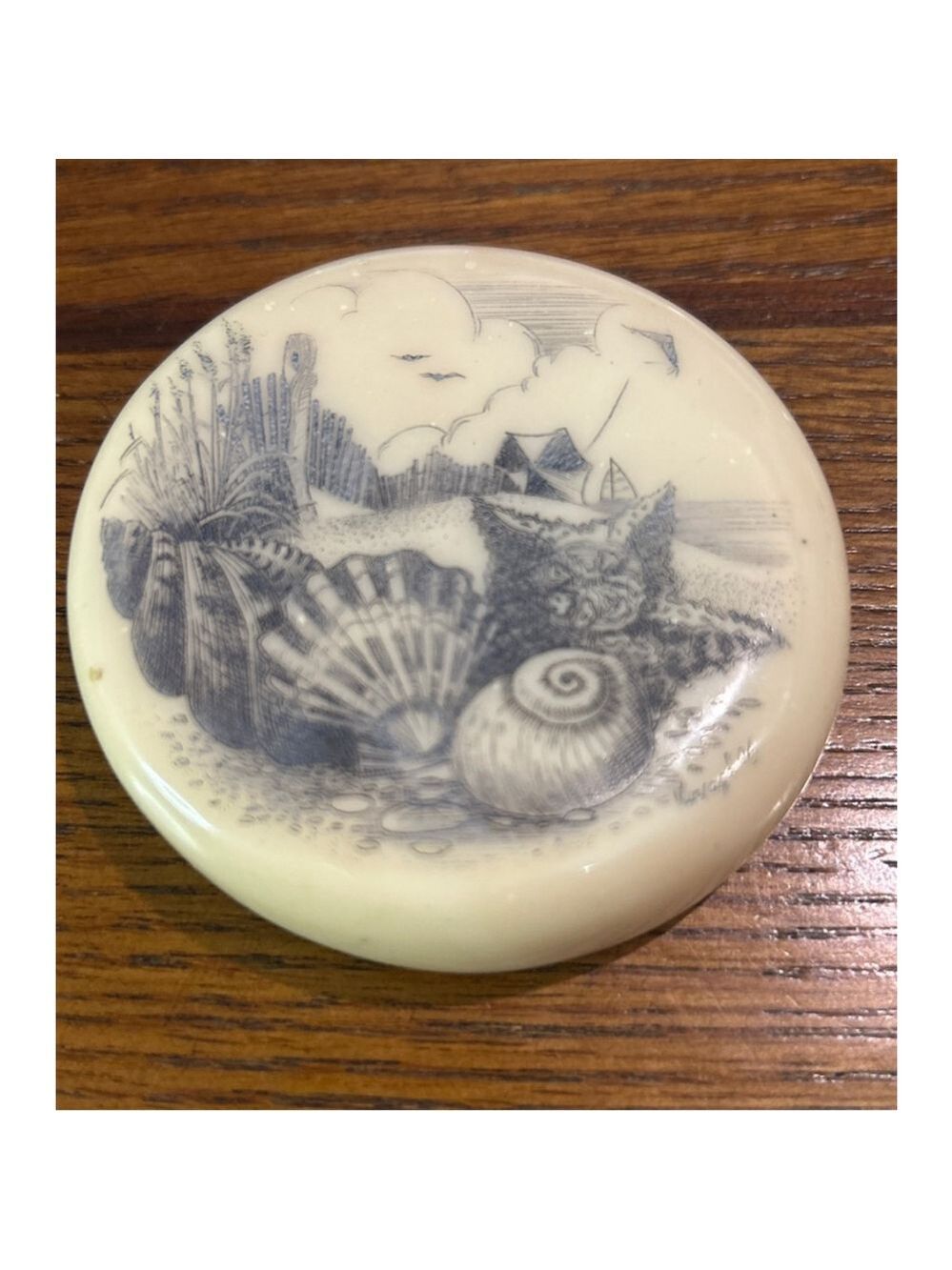 Unbranded Decor One Size Beige scrimshaw Seashell Beach Scene paperweight